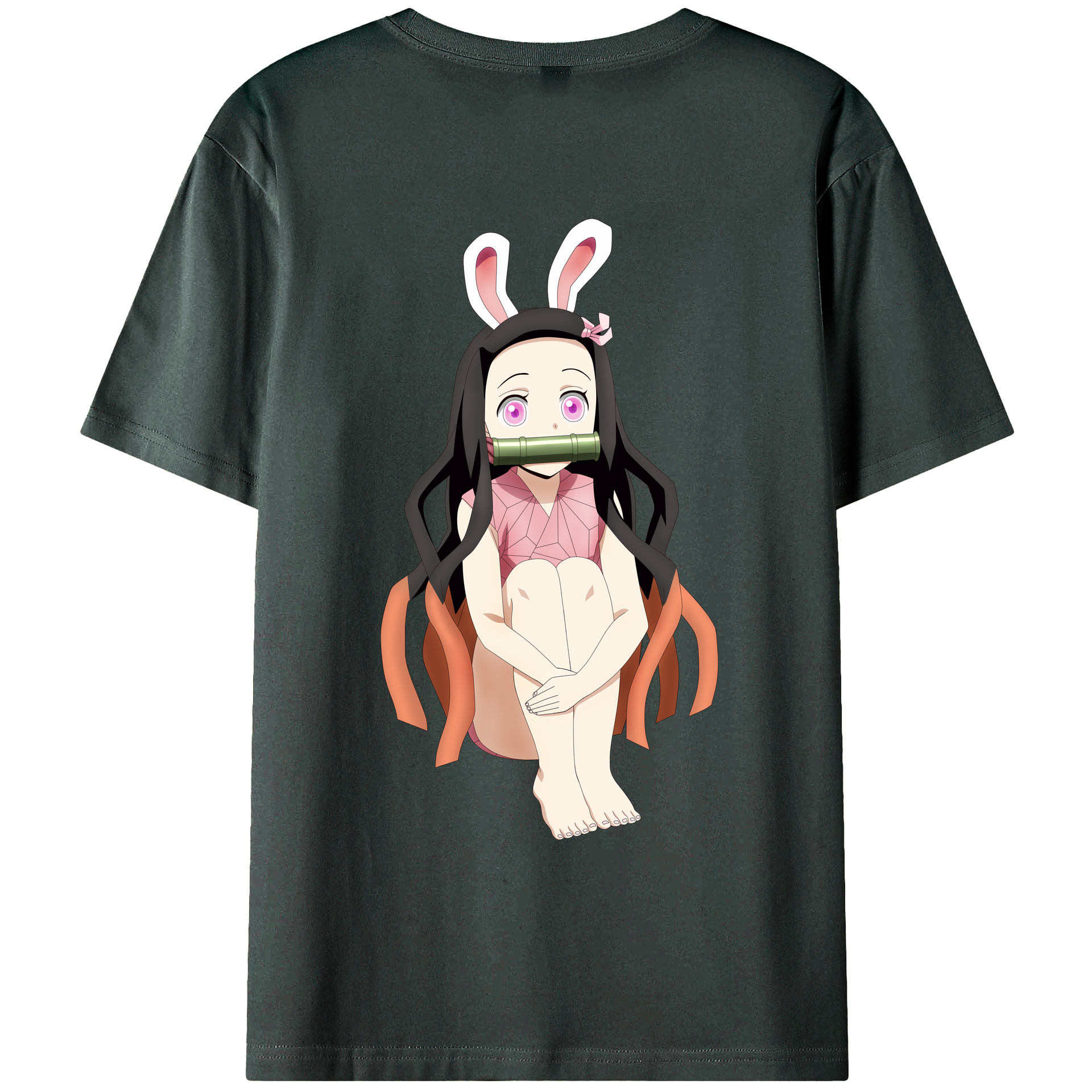 （画像用） 鬼滅の刃（きめつのやいば）竈門 禰󠄀豆子／かまど ねずこ Kamado Nezuko 綿100％ メンズ半袖Tシャツ（バックプリント） 通気性